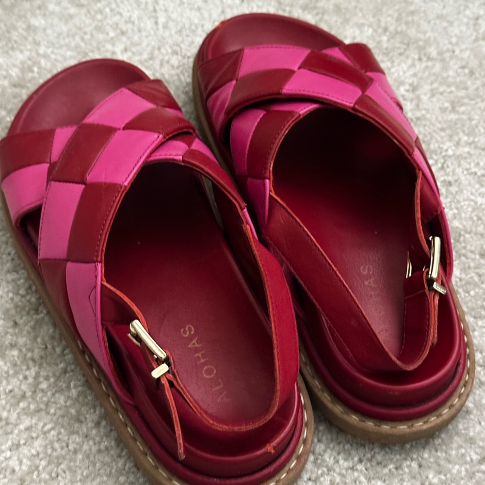 ALOHAS Red and Pink Checkered Sandals